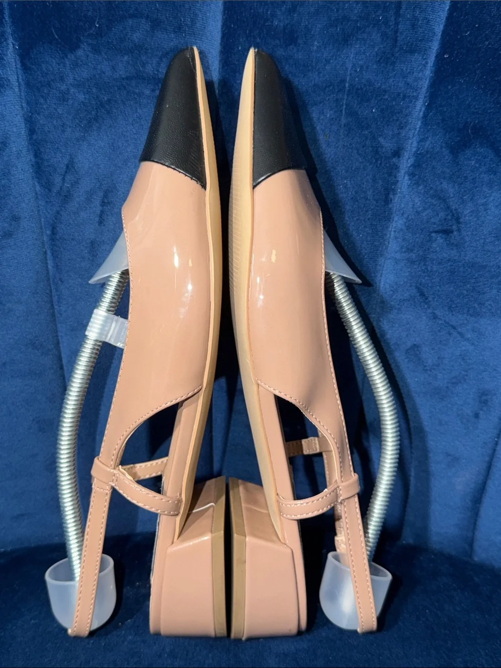 Steve Madden Patent Nude and Black Pointed Slingback Flats - Women's Size 9